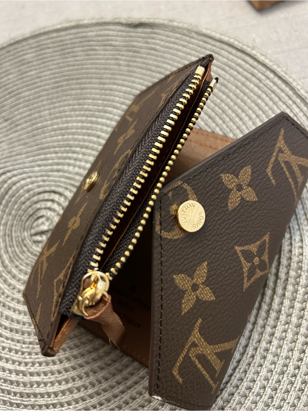 Louis Vuitton Brown Monogram Compact Card & Coin Holder with Gold Hardware